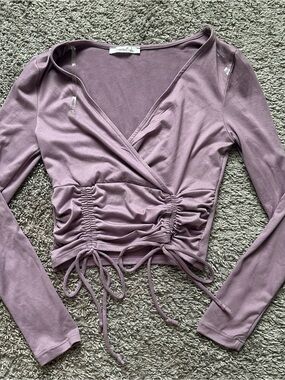 Timing Mauve Pink Ruched Wrap Long-Sleeve Top